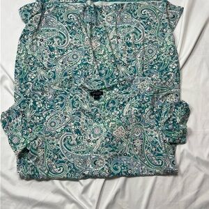 J. Jill Teal Paisley V-Neck Short Sleeve Dress